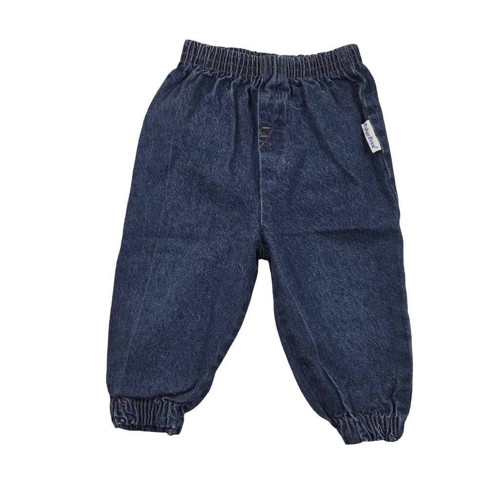 Vintage Fisher Price Kids Denim Jogger Pants Dark Wash Elastic Waist Jeans